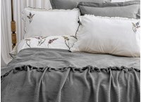 Постельное белье Washed Cotton Saheser - Eveline Antrasit с вышивкой и покрывалом пике (Turkey), евро